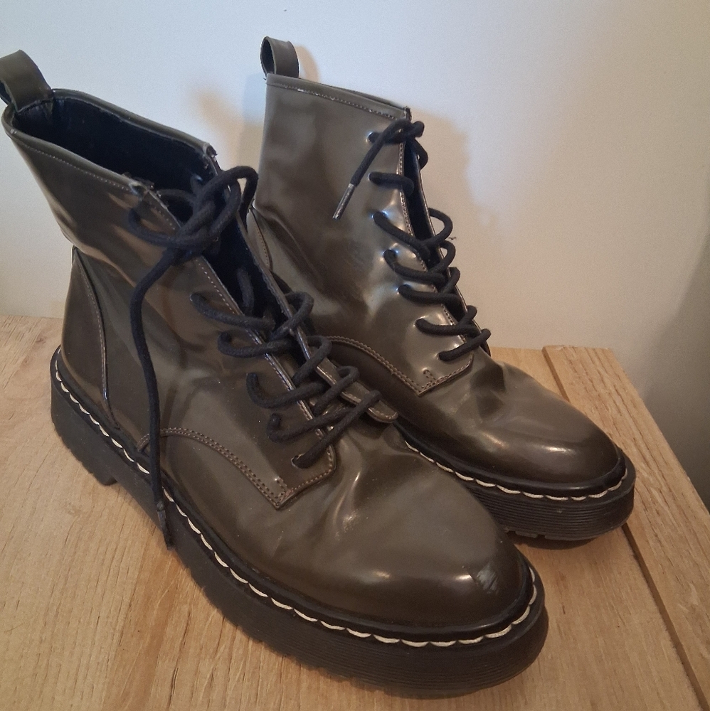 Zara Patent Lace Up Boots Size 6.5